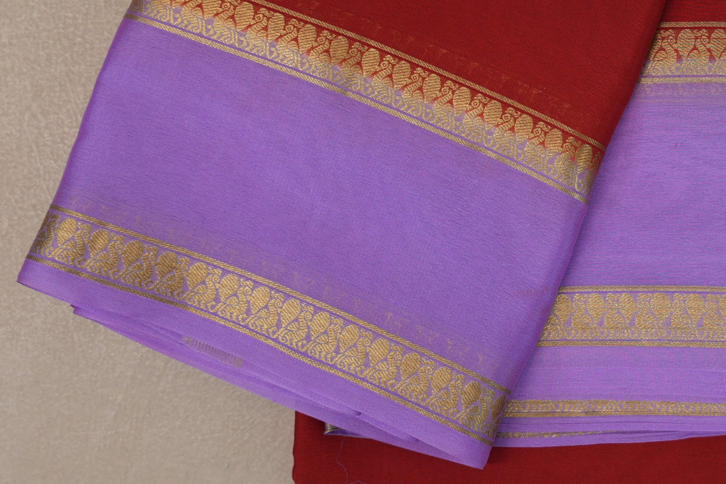 Red with Lavender Borders Mysore Silk Saree by Shreenivas Silks PSSR019462