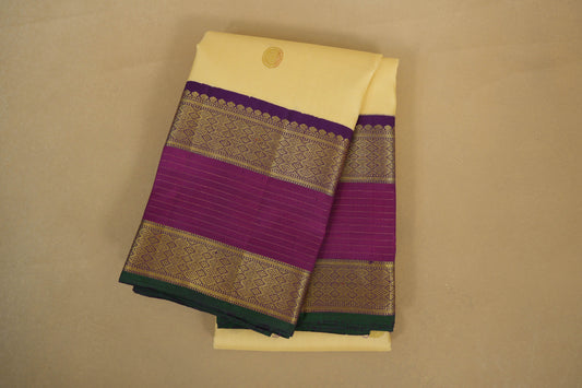 Folded Half White Vintage Kanjivaram Silk Saree