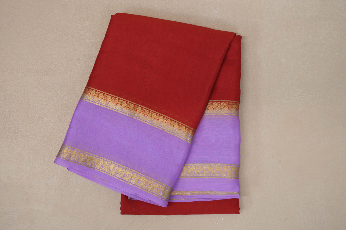 Red with Lavender Borders Mysore Silk Saree by Shreenivas Silks PSSR019462