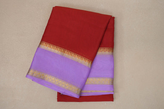 Red with Lavender Borders Mysore Silk Saree