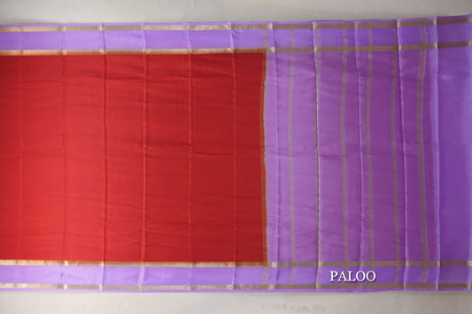Red with Lavender Borders Mysore Silk Saree paloo
