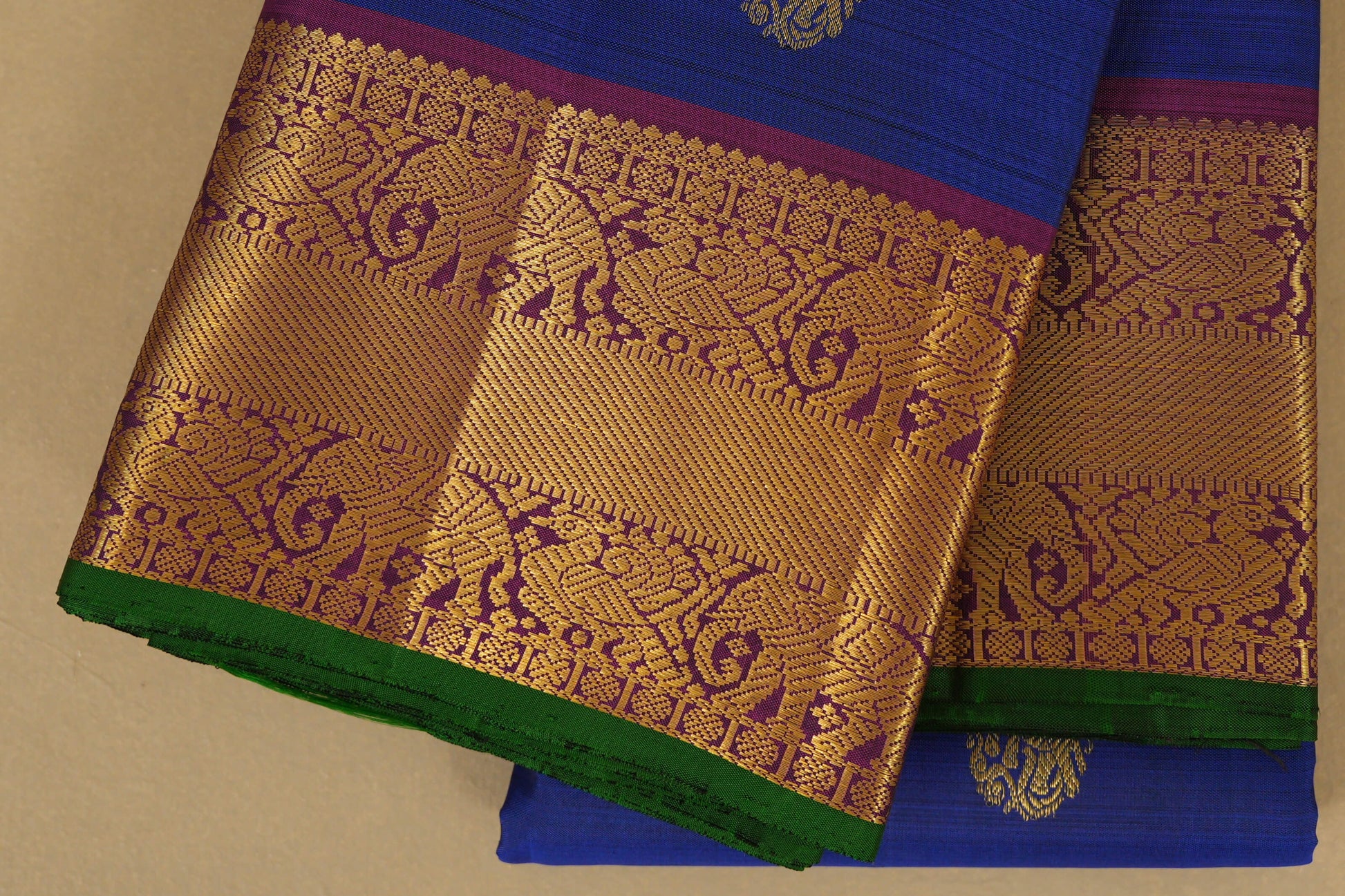 Blue Vintage Kanjivaram Silk Saree border zoom