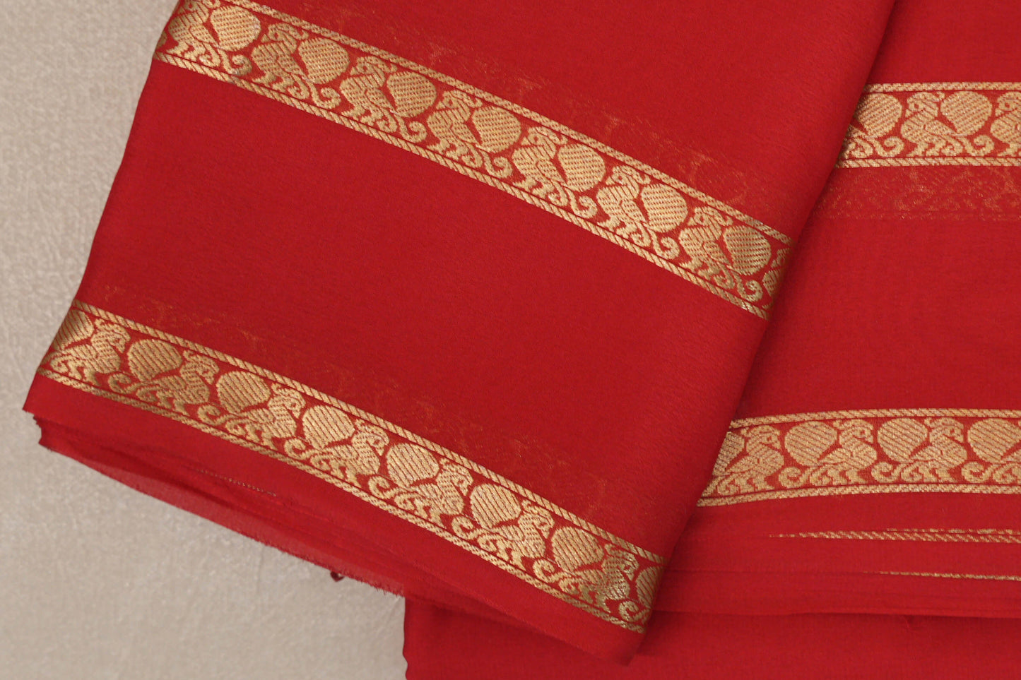 Bright Red with Self Borders Mysore Silk Saree by Shreenivas Silks PSSR019464