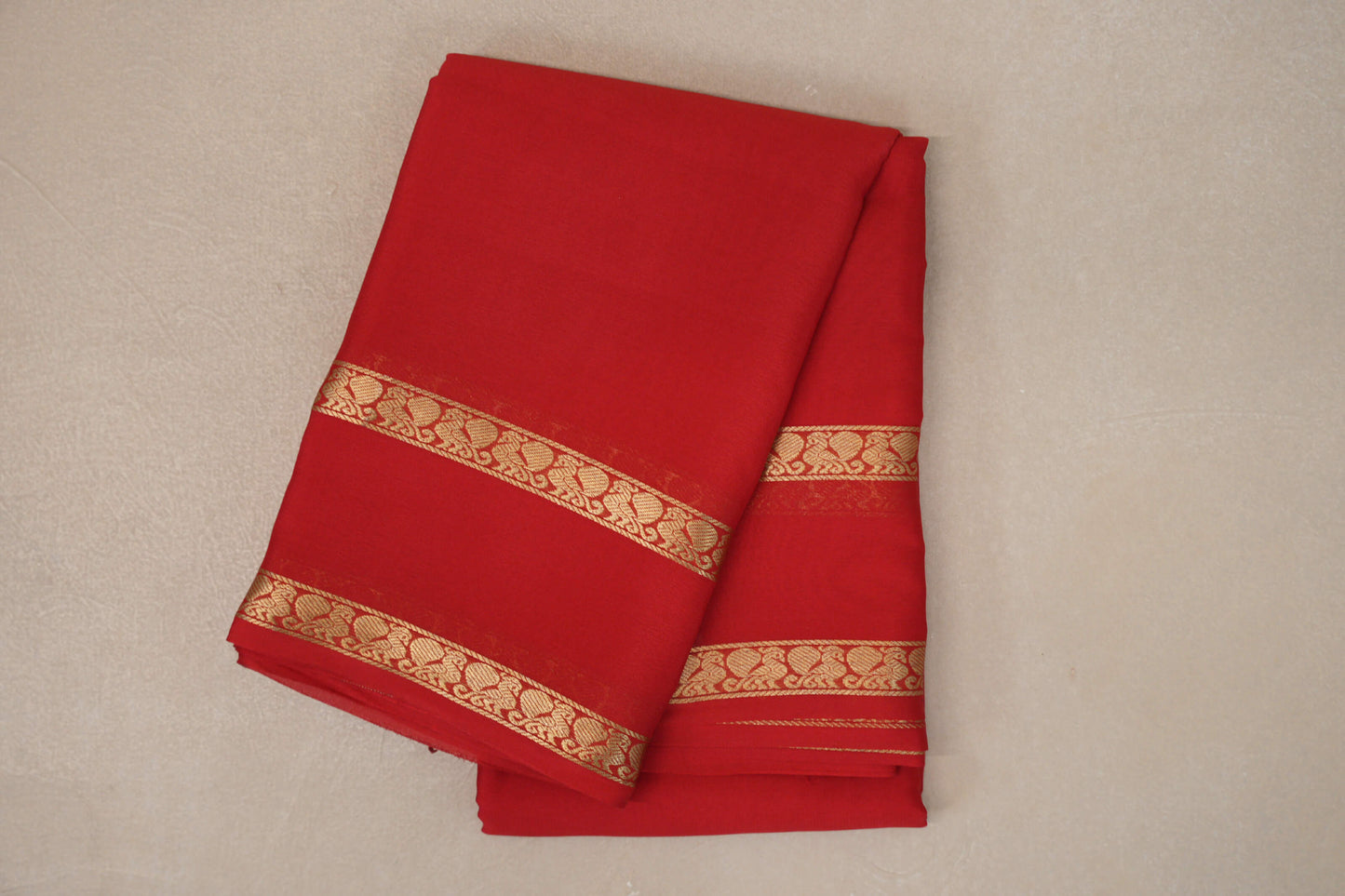 Bright Red with Self Borders Mysore Silk Saree by Shreenivas Silks PSSR019464