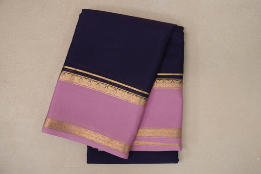 Dark Purple with Dusty Pink Borders Mysore Silk Saree