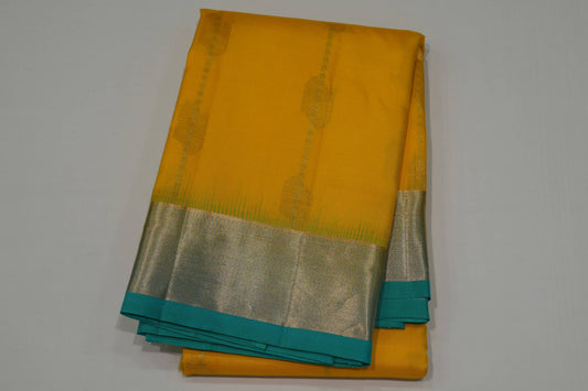 Lemon yellow light weight kanchipuram silk saree
