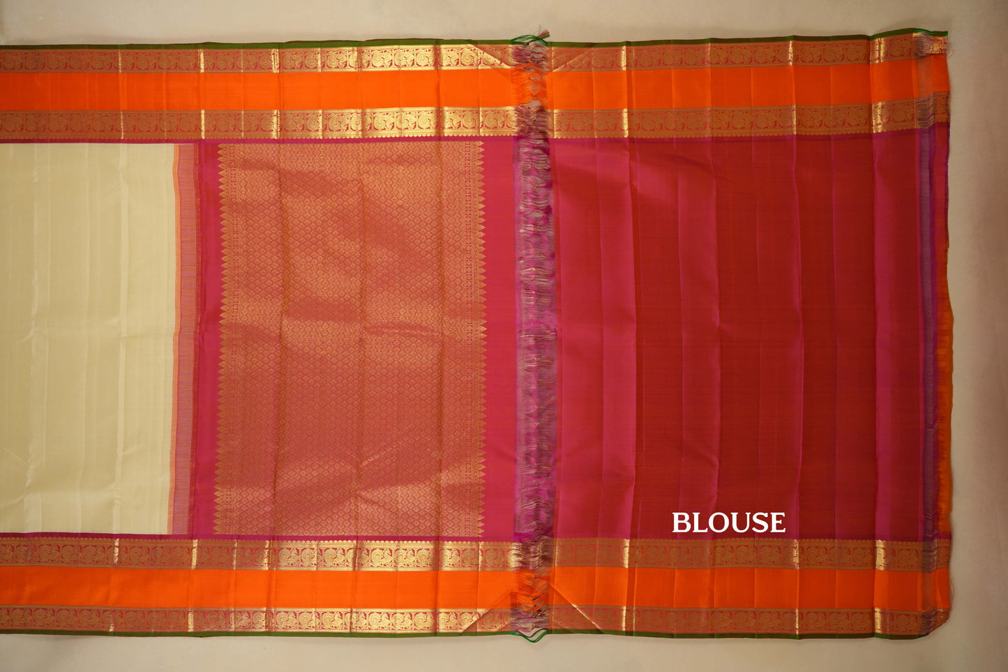 Half White Vintage Kanjivaram Silk Saree  blouse