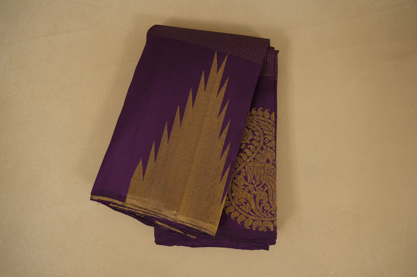 Folded Purple Vintage Kanjivaram Silk Saree