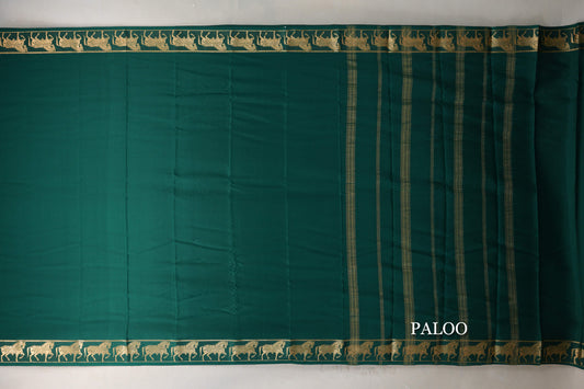 Dark Green with Self Borders Mysore Silk Saree paloo