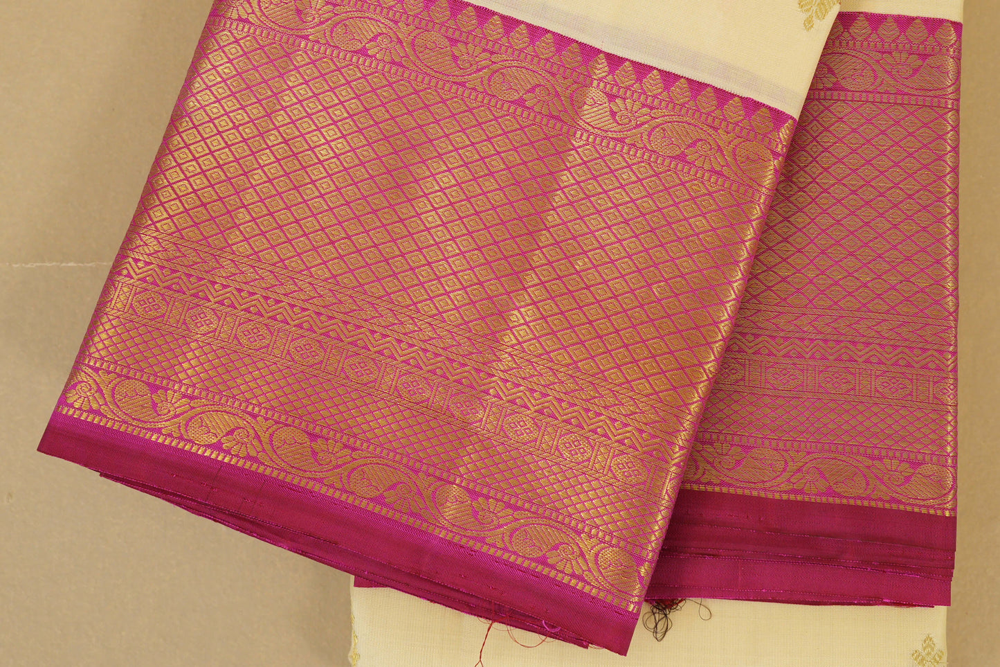 Half White Vintage Kanjivaram Silk  border zoom