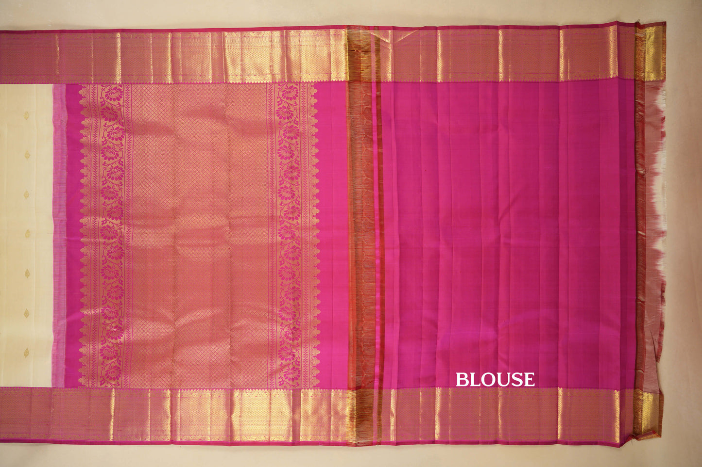Half White with Pink Borders Vintage Kanjivaram Silk Saree  blouse