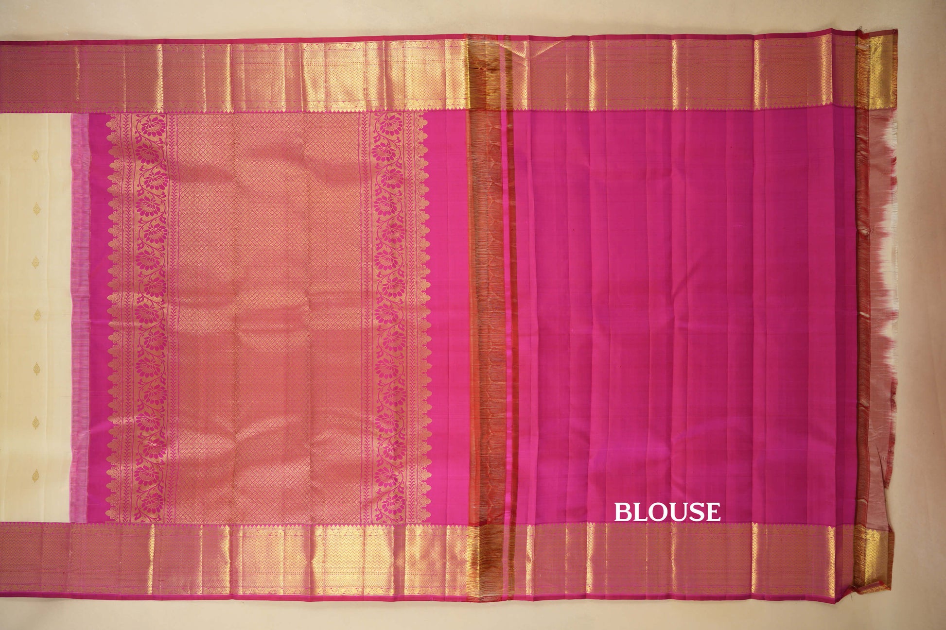 Half White with Pink Borders Vintage Kanjivaram Silk Saree  blouse