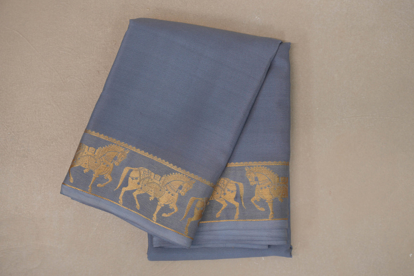 Bluish Grey with Self Borders Mysore Silk Saree by Shreenivas Silks PSSR019470