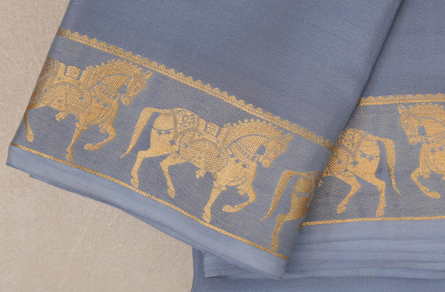 Bluish Grey with Self Borders Mysore Silk Saree by Shreenivas Silks PSSR019470