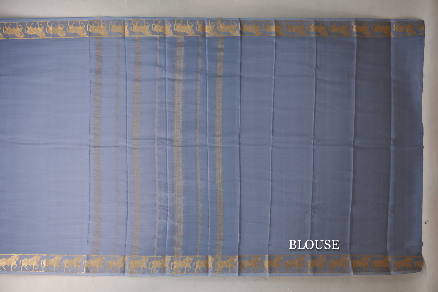 Bluish Grey with Self Borders Mysore Silk Saree by Shreenivas Silks PSSR019470