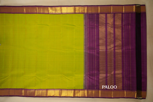 Fluorescent Green with Purple Borders Vintage Kanjivaram Silk Saree paloo