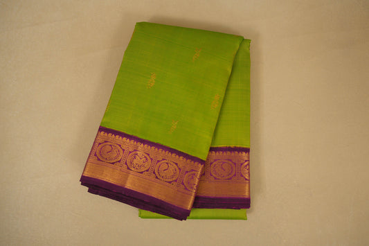 Folded Fluorescent Green Vintage Kanjivaram Silk Saree