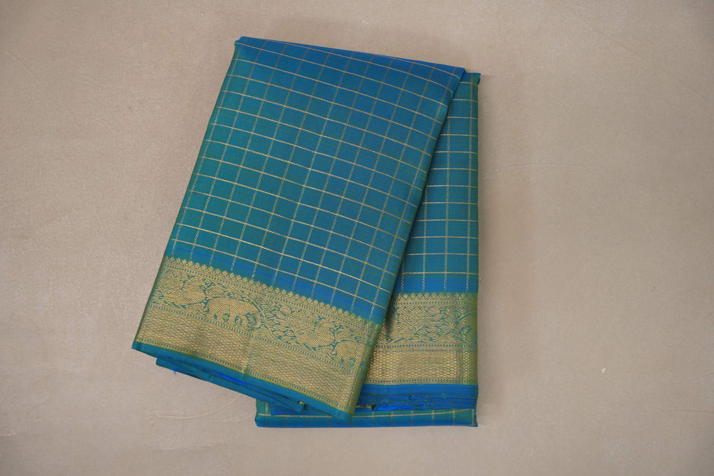 Dual Tone of Cobalt Blue and Green Vintage Heirloom Kanjivaram Silk Saree by Shreenivas Silks PSSR019474