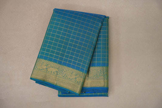 Dual Tone of Cobalt Blue and Green Vintage Heirloom Kanjivaram Silk Saree by Shreenivas Silks PSSR019474