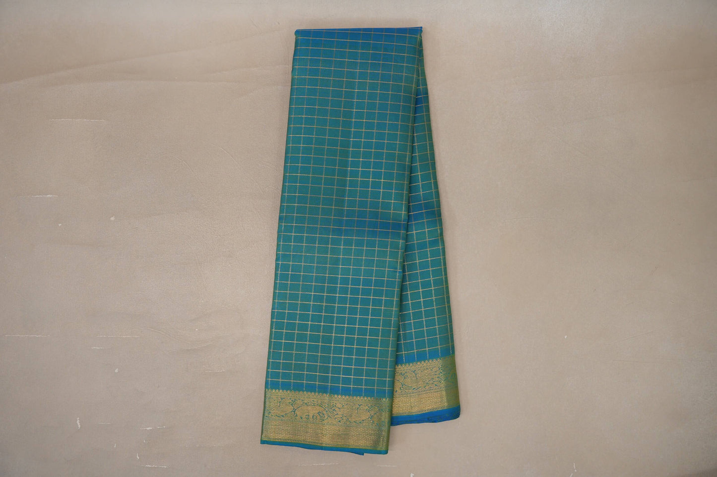 Dual Tone of Cobalt Blue and Green Vintage Heirloom Kanjivaram Silk Saree by Shreenivas Silks PSSR019474