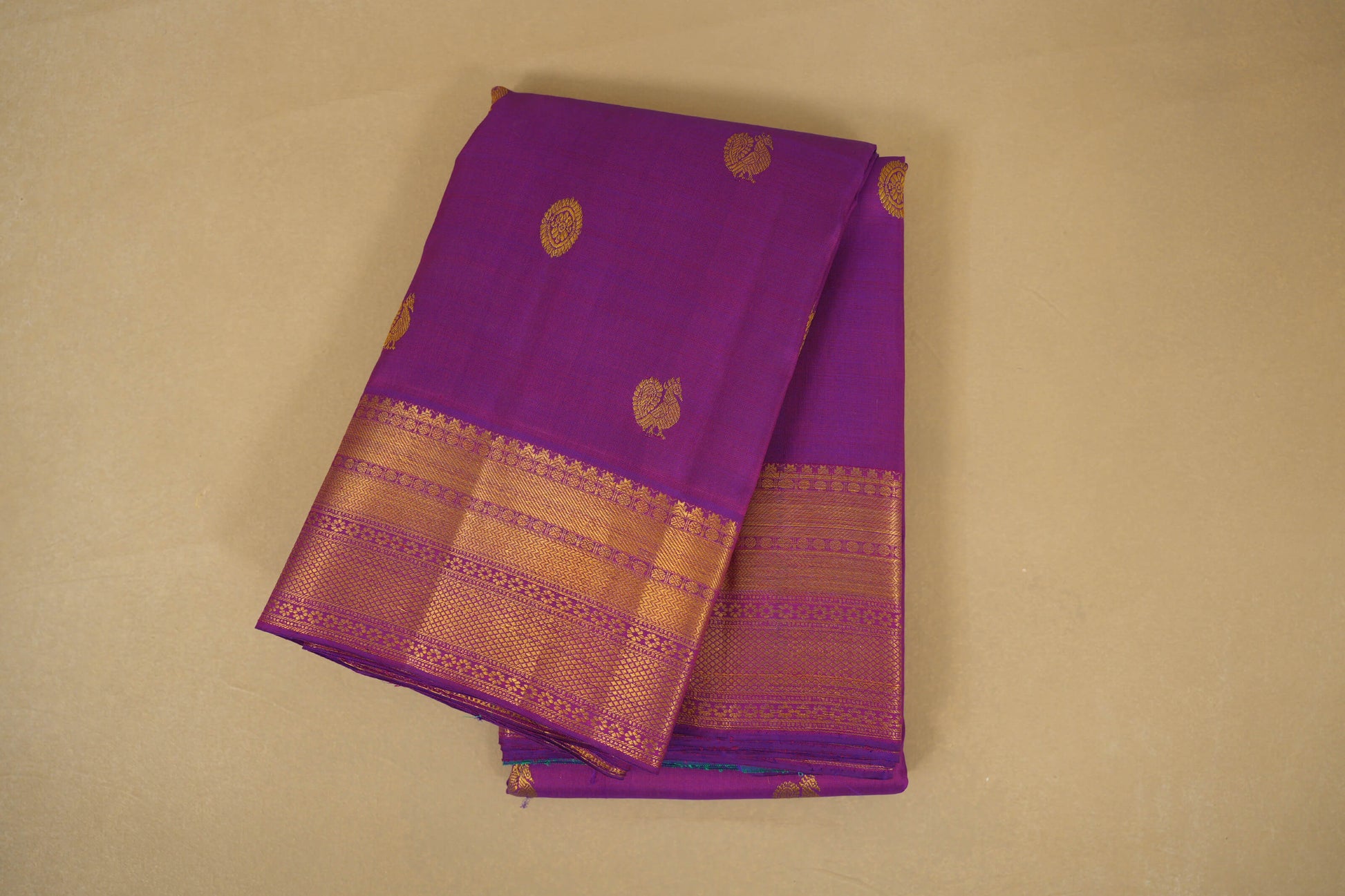 Folded Purple Vintage Kanjivaram Silk Saree  