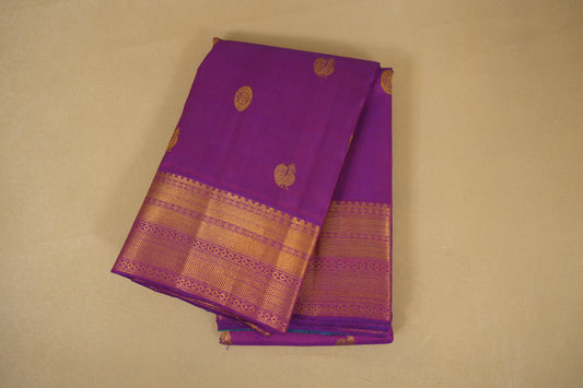 Folded Purple Vintage Kanjivaram Silk Saree  