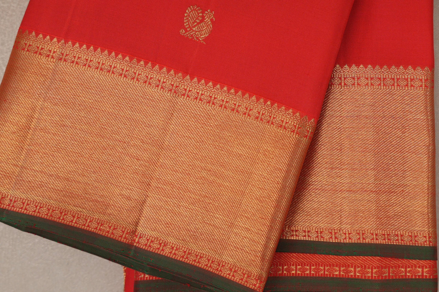 Bright Orangish Red Vintage Heirloom Kanjivaram Silk Saree by Shreenivas Silks PSSR019476
