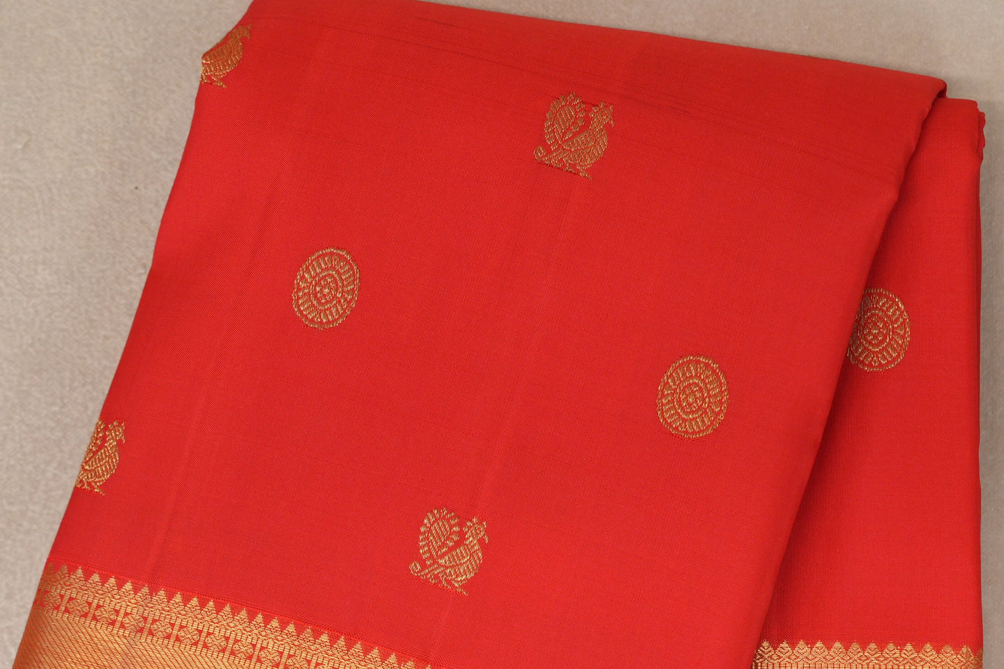Bright Orangish Red Vintage Heirloom Kanjivaram Silk Saree by Shreenivas Silks PSSR019476