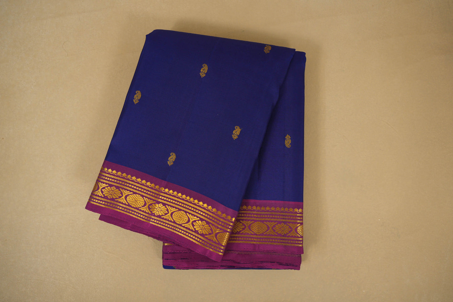 Folded Navy Blue Vintage Kanjivaram Silk Saree