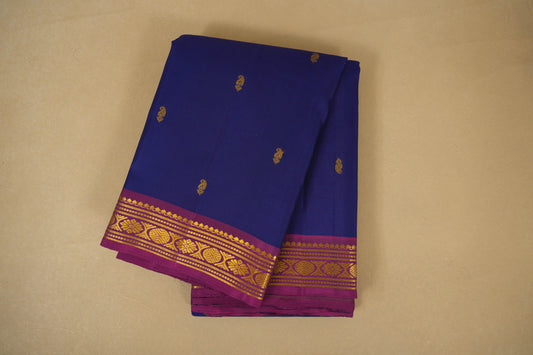 Folded Navy Blue Vintage Kanjivaram Silk Saree