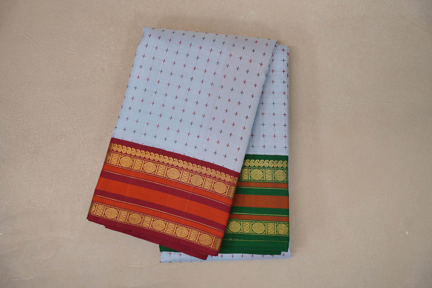 Bluish grey Vintage Heirloom Kanjivaram Silk Saree by Shreenivas Silks PSSR019477