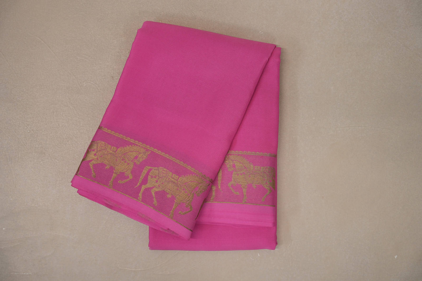 Bright Rose Pink with Self Borders Mysore Silk Saree by Shreenivas Silks PSSR019479