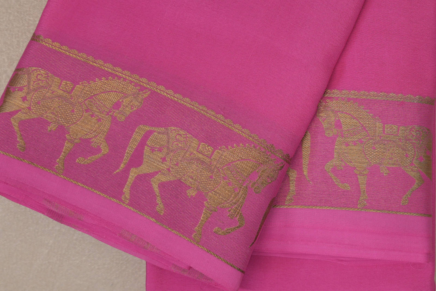 Bright Rose Pink with Self Borders Mysore Silk Saree by Shreenivas Silks PSSR019479