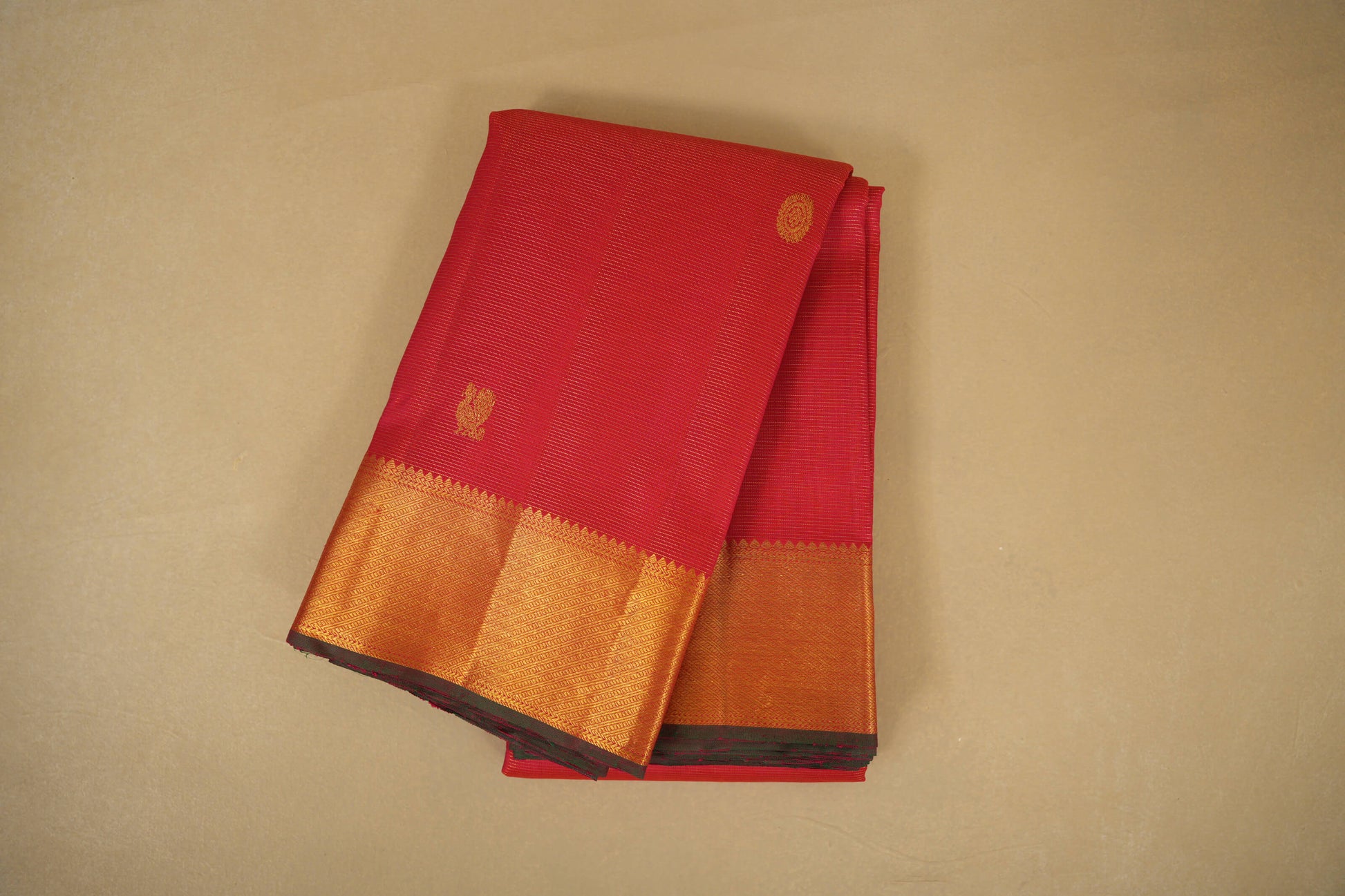 folded Red Vintage Kanjivaram Silk Saree 