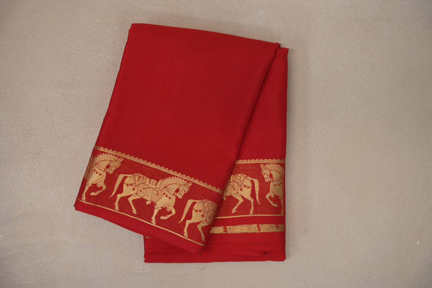 Bright Red with Self Borders Mysore Silk Saree by Shreenivas Silks PSSR019480