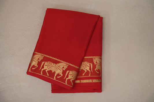 Bright Red with Self Borders Mysore Silk Saree by Shreenivas Silks PSSR019480
