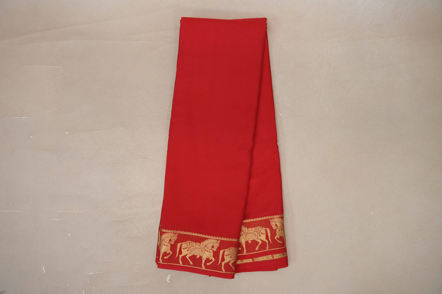 Bright Red with Self Borders Mysore Silk Saree by Shreenivas Silks PSSR019480