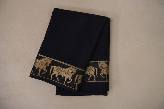 Black with Self Borders Mysore Silk Saree by Shreenivas Silks PSSR019481