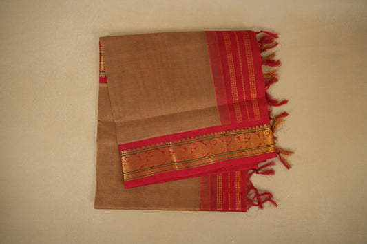 folded Dark Khaki Silk Cotton Saree