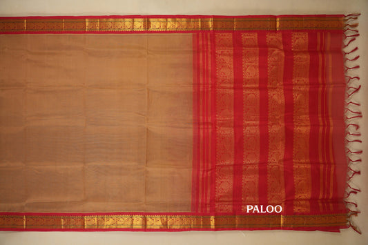 Dark Khaki Silk Cotton Saree paloo