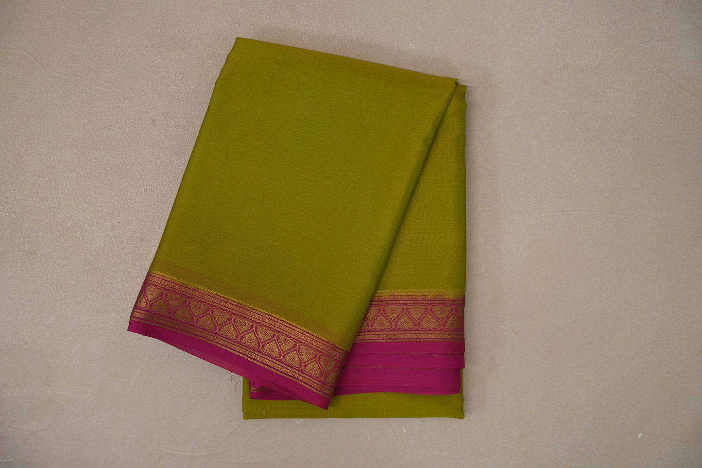 Olive yellow with Rani Pink borders Mysore Silk Saree by Shreenivas Silks PSSR019484