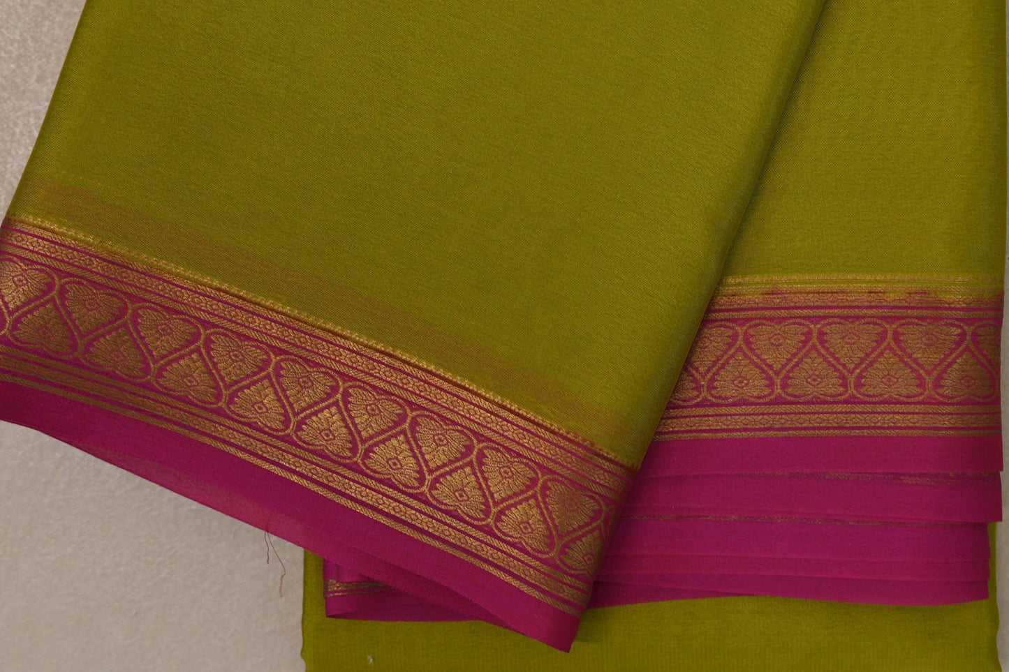 Olive yellow with Rani Pink borders Mysore Silk Saree by Shreenivas Silks PSSR019484