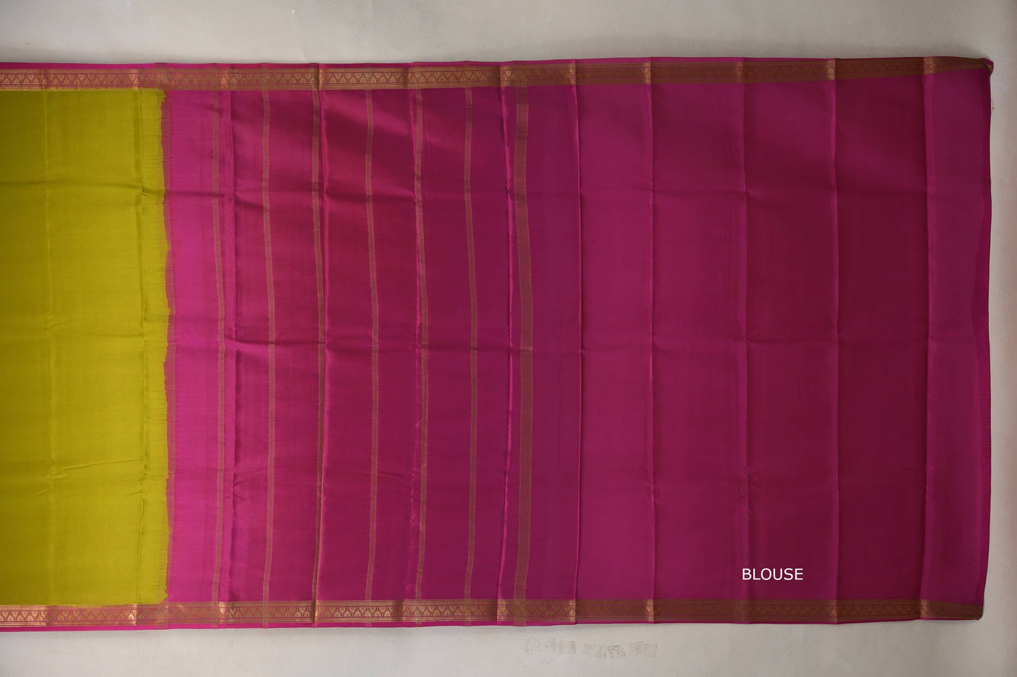 Olive yellow with Rani Pink borders Mysore Silk Saree by Shreenivas Silks PSSR019484