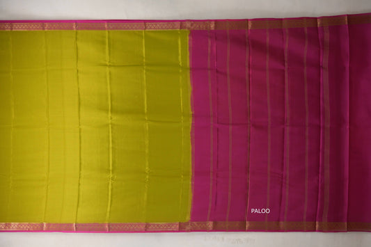 Olive yellow with Rani Pink borders Mysore Silk Saree by Shreenivas Silks PSSR019484