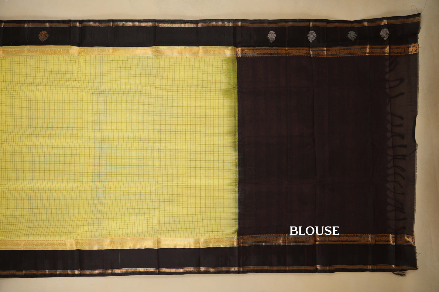 Light Lemon Yellow with Black Borders Silk Cotton Saree by Shreenivas Silks PSSR018355
