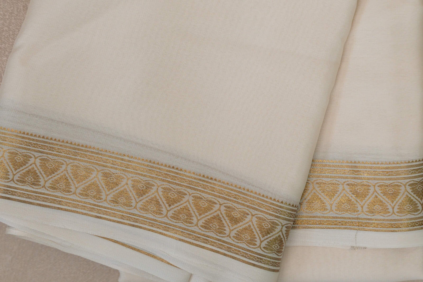 Cream with self borders Mysore Silk Saree by Shreenivas Silks PSSR019485