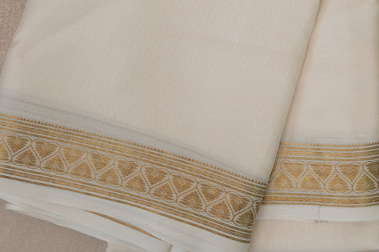 Cream with self borders Mysore Silk Saree by Shreenivas Silks PSSR019485