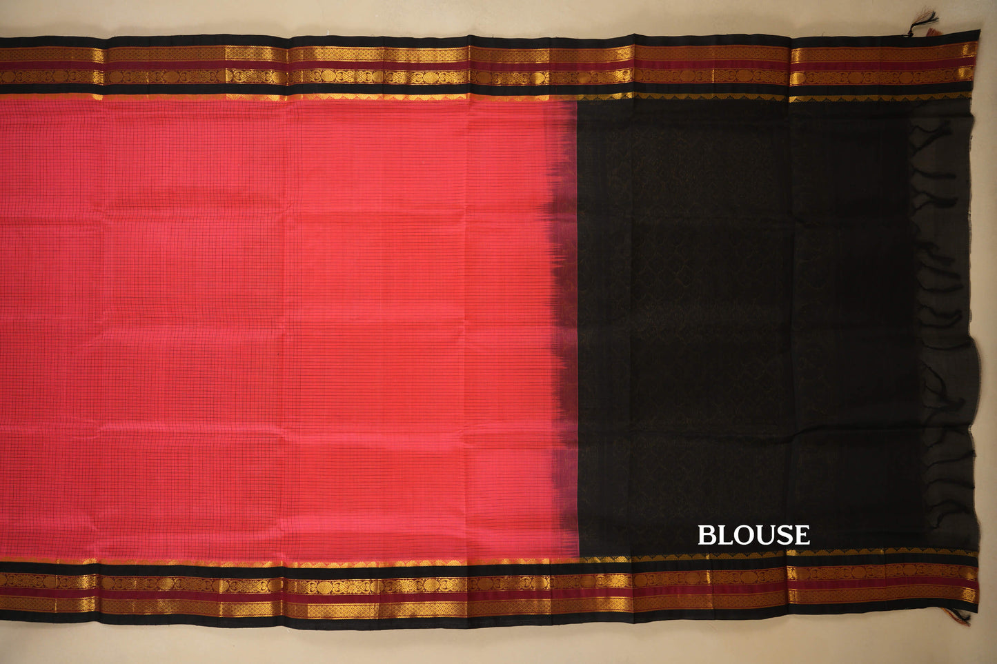 Orangish Pink with Black Borders Silk Cotton Saree by Shreenivas Silks PSSR018356