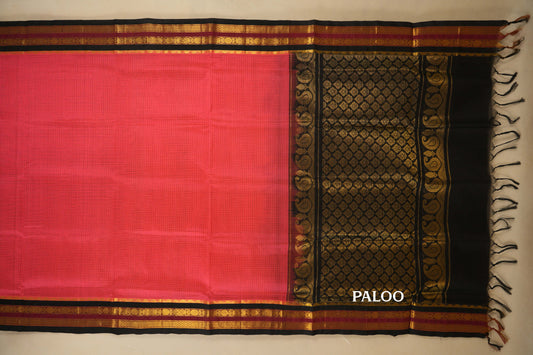Orangish Pink with Black Borders Silk Cotton Saree by Shreenivas Silks PSSR018356