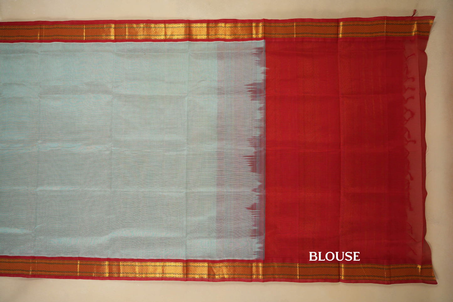 Pastel Aqua Blue with Red Borders Silk Cotton Saree by Shreenivas Silks PSSR018359